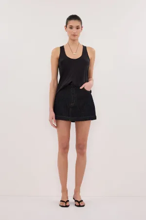 KERA RAW INDIGO DENIM A LINE SKORT Ruching Details