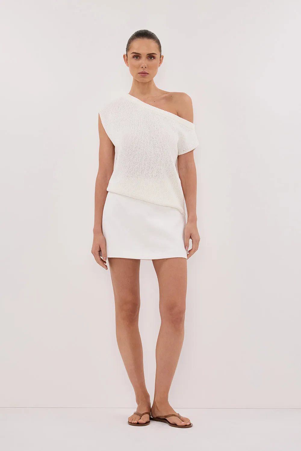KERRY OFF WHITE ASYM KNIT TOP Anti Pilling Technology