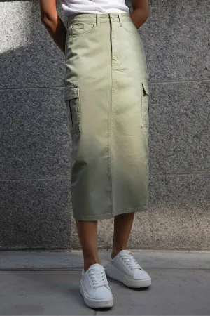Laidback Feel Light Touch Khaki Cargo Midi Pencil Skirt