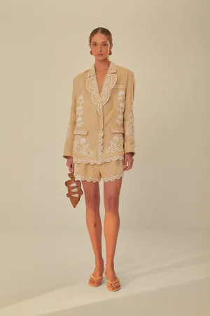 Khaki Embroidered Euroflax? Premium Linen Shorts Chill Ready Easy Movement