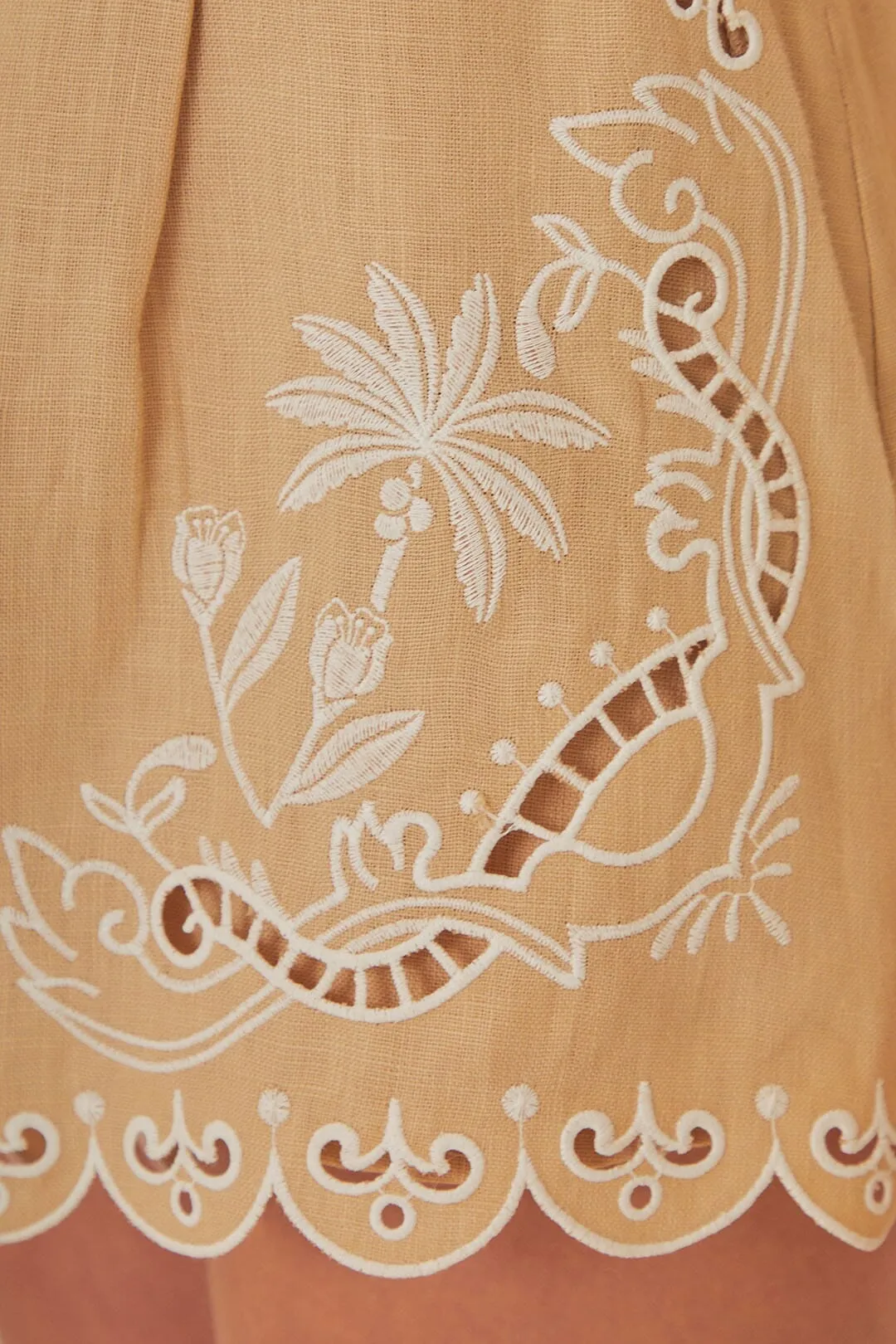 Khaki Embroidered Euroflax? Premium Linen Shorts Sport Style Fit