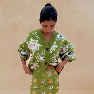 Weekend Style Khaki Eye Cardigan