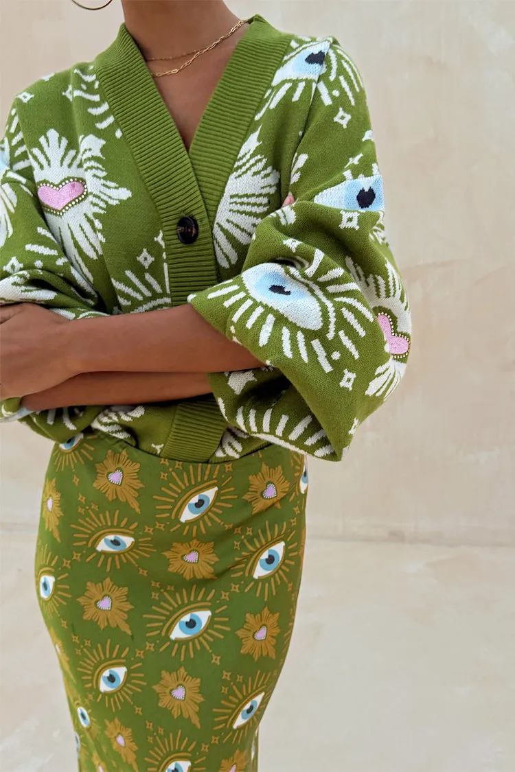 MultiDirectional Elasticity Khaki Eye Cardigan