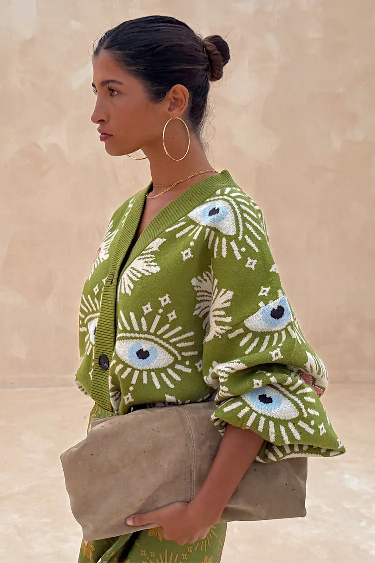 Khaki Eye Cardigan Breathable mesh lining Airflow Channel Weave