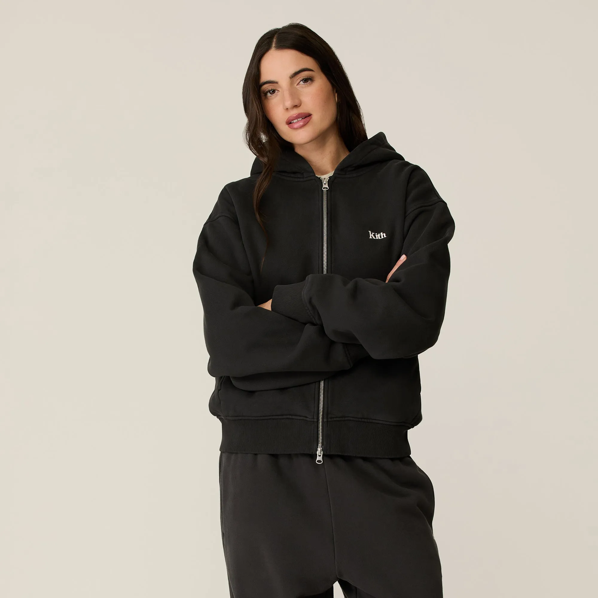 Kith Women Tanner Full Zip Hoodie - Black logoed