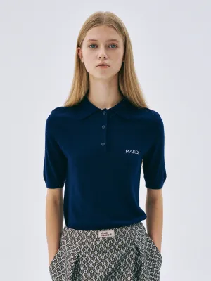 KNIT SLIMFIT SHIRT PIQUET_NAVY Temperature Regulating Lining Reinforced Neckline Stitching