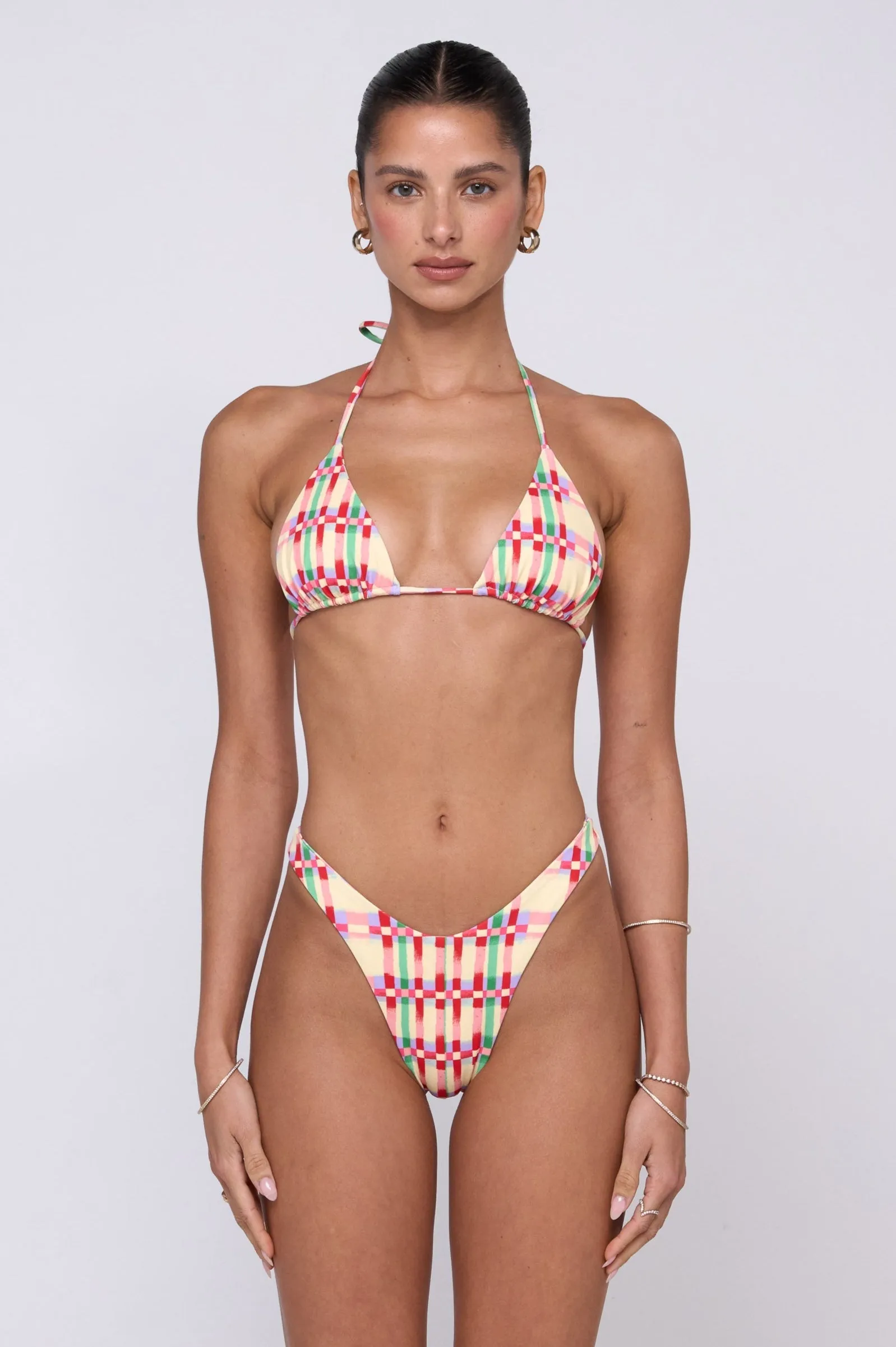 Kyle Bikini Top in Plaid Minimalist Design Seaside Fun
