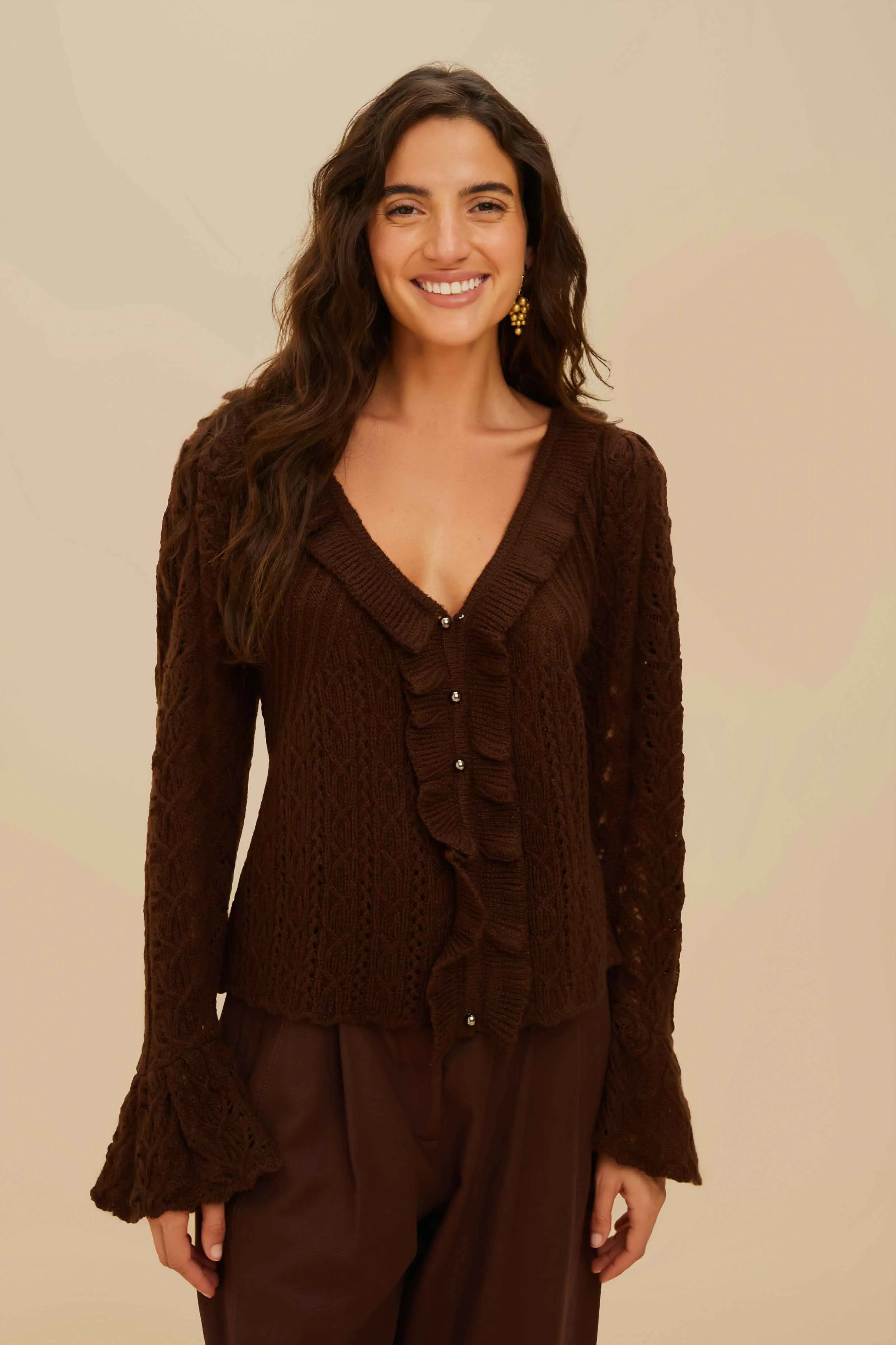 Lace Stitch Knit Ruffles Cardigan Cozy Mood