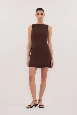LACY COCOA SLEEVELESS LINEN MINI DRESS Trendy Cut Edge Shape