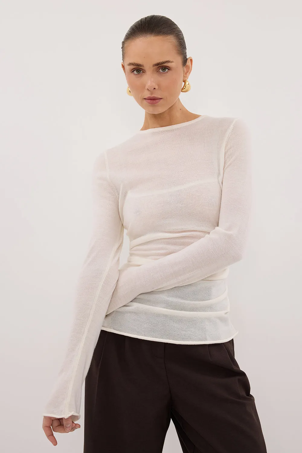 NICO OFF WHITE MERINO KNIT TOP Compact Style