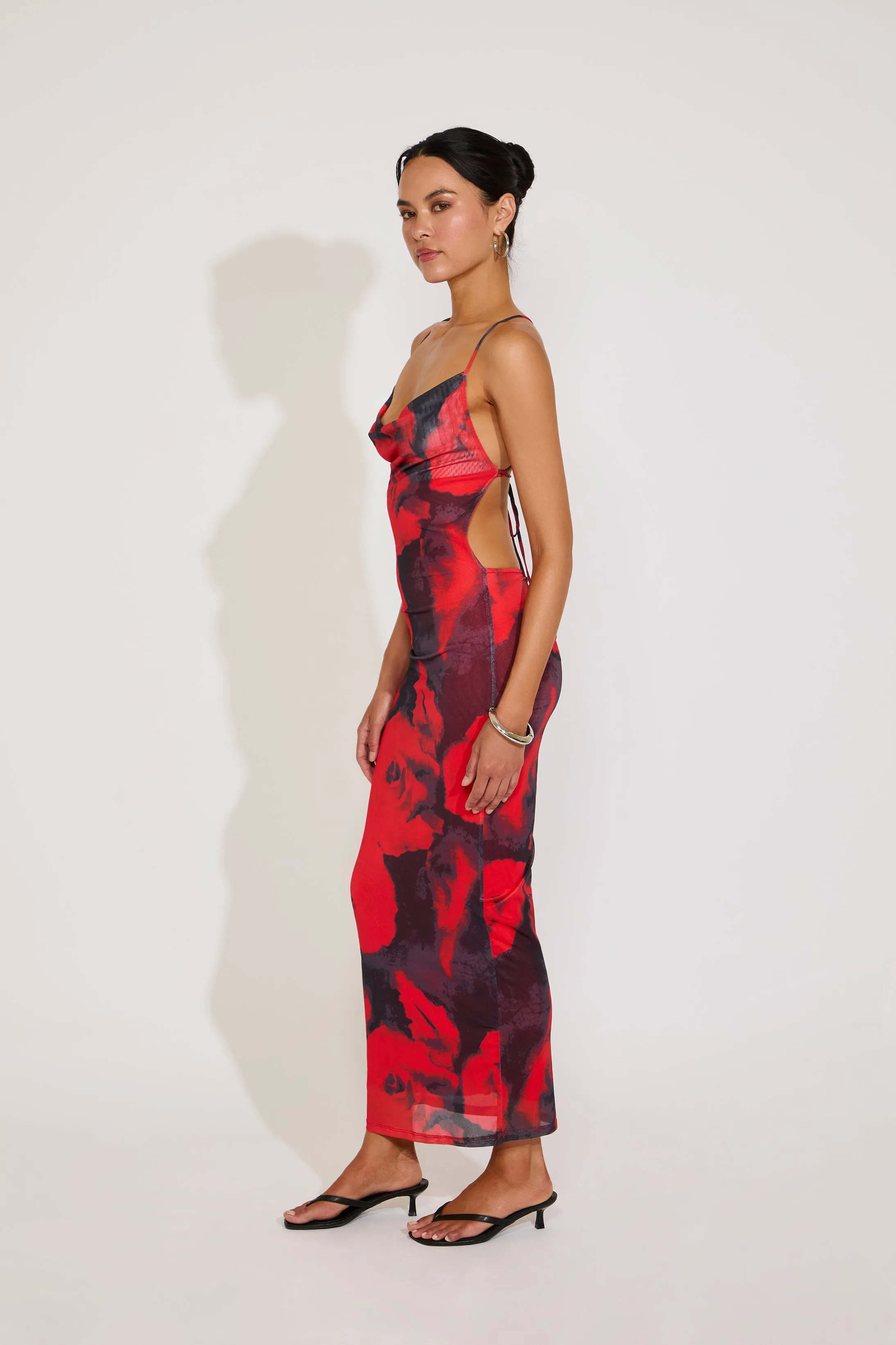Guest Shine LARGE ROSE PRINT CROSS BACK COWLED MAXI DRESS