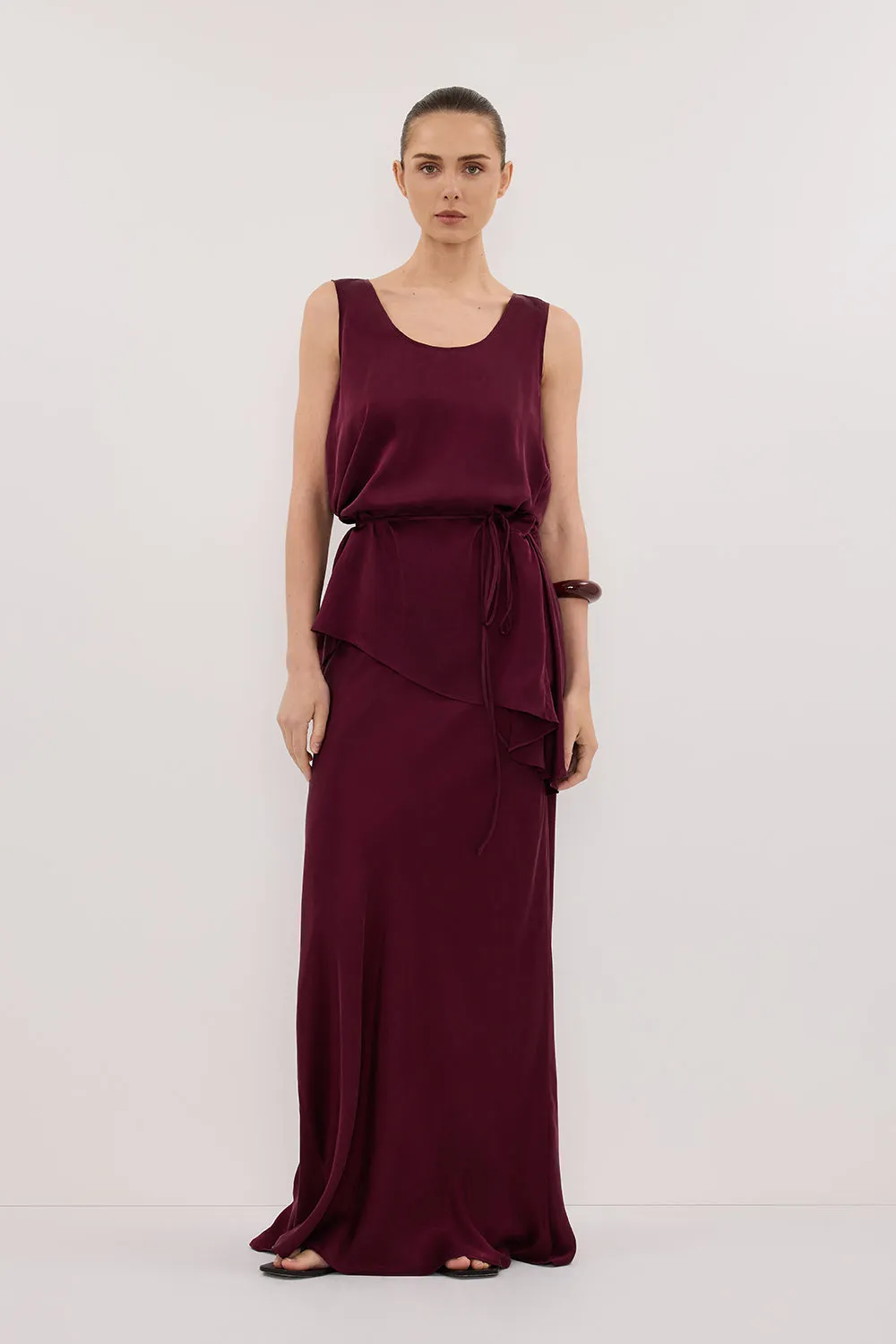 COLETTE MERLOT SILK MIDI SKIRT Cashmere Touch Easy Combo