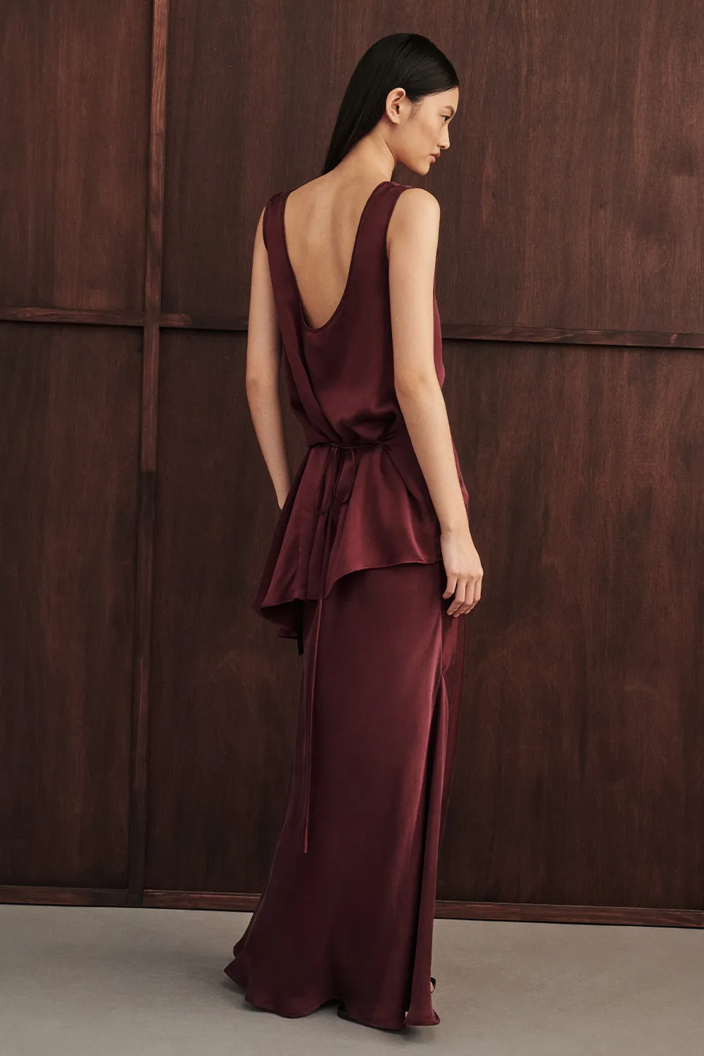 COLETTE MERLOT SILK MIDI SKIRT Gathered waist