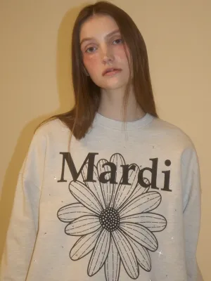 SWEATSHIRT FLOWERMARDI STONE EMBELLISHED_OATMEAL BLACK easy to pair Comfortable Layers