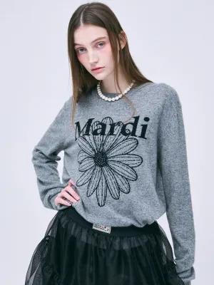 Crisp Design Layer Trend CASHMERE CREW NECK FLOWERMARDI_GREY BLACK
