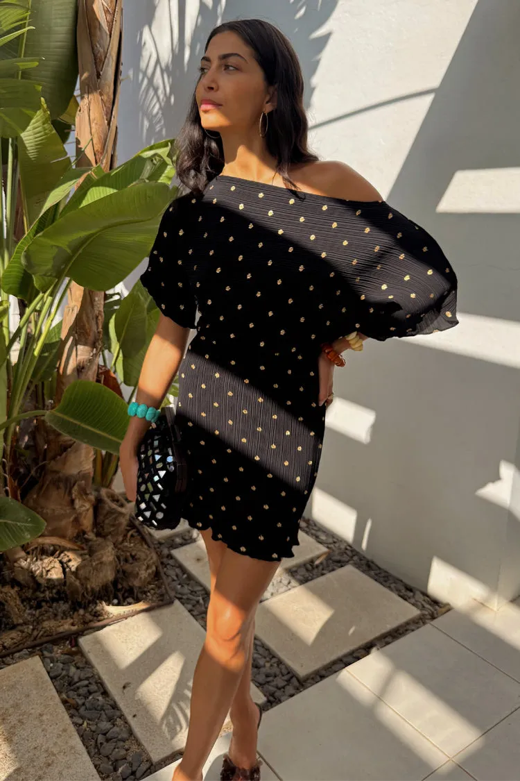 Trendy Look Black Plisse Mini Tilly Dress