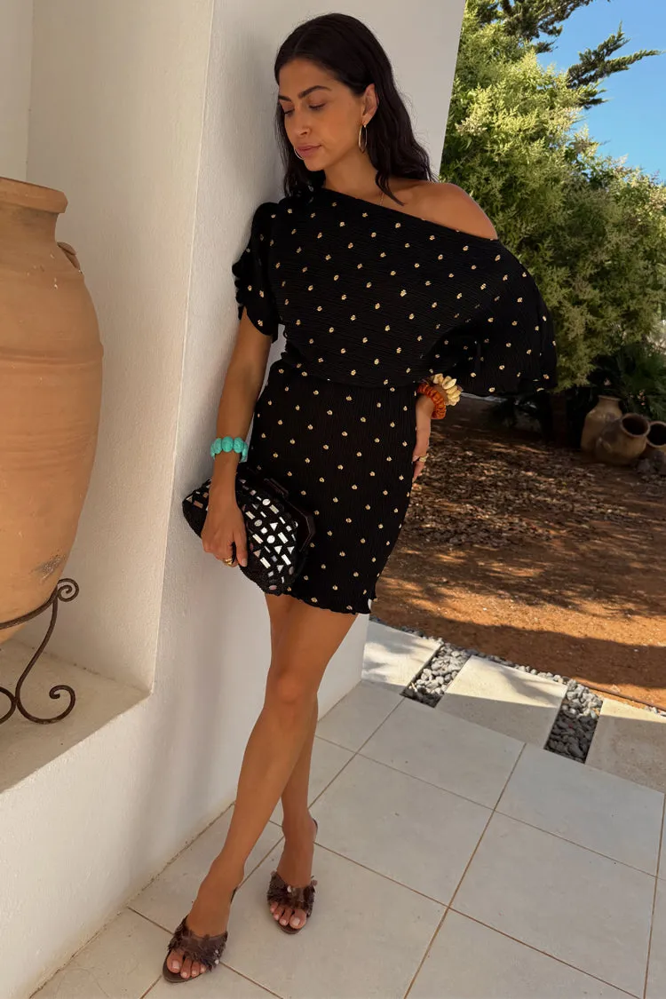 Shape Hug Black Plisse Mini Tilly Dress