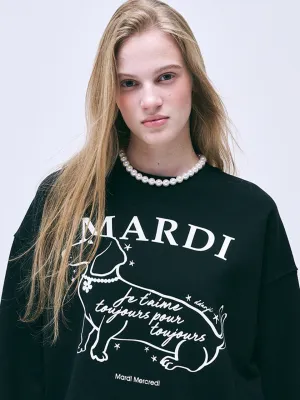 Bold Print SWEATSHIRT SWING THE TAIL DDANJI FLOWER CHOKER_BLACK IVORY