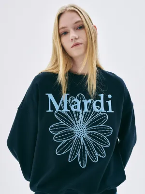 SWEATSHIRT FLOWERMARDI NEEDLEWORK_NAVY SKY bead accents