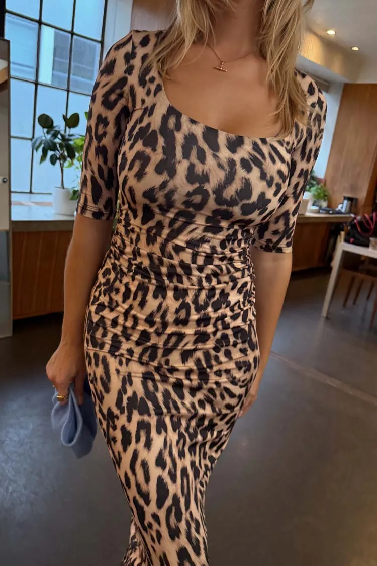 Cruise-Wear Timeless Waist Fit Leopard Iris Dress