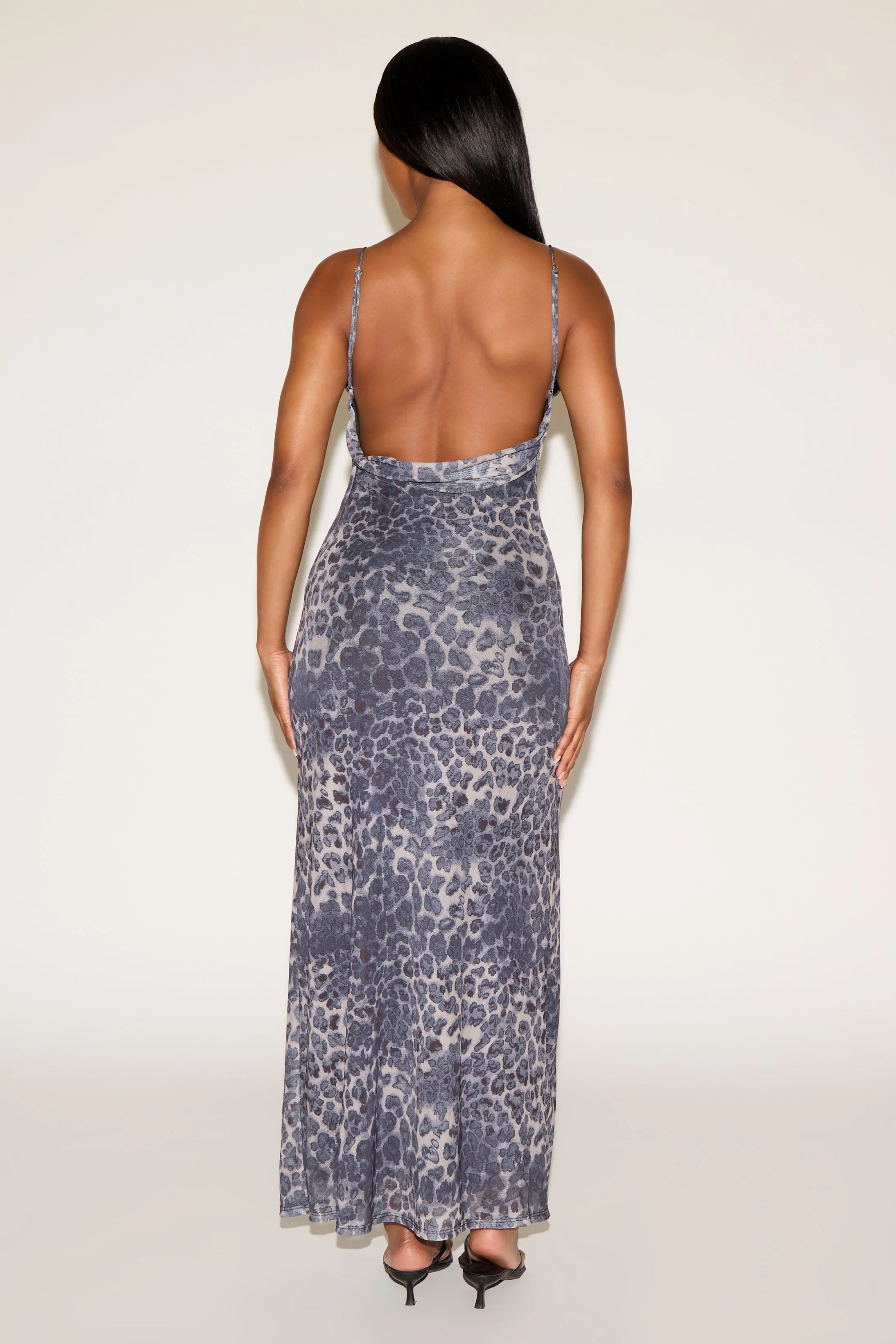EasyCareMaterial Classic Waistband LEOPARD PRINT SLIGHT COWL SLEEVELESS MAXI DRESS