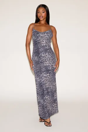 LEOPARD PRINT SLIGHT COWL SLEEVELESS MAXI DRESS Quick Fit