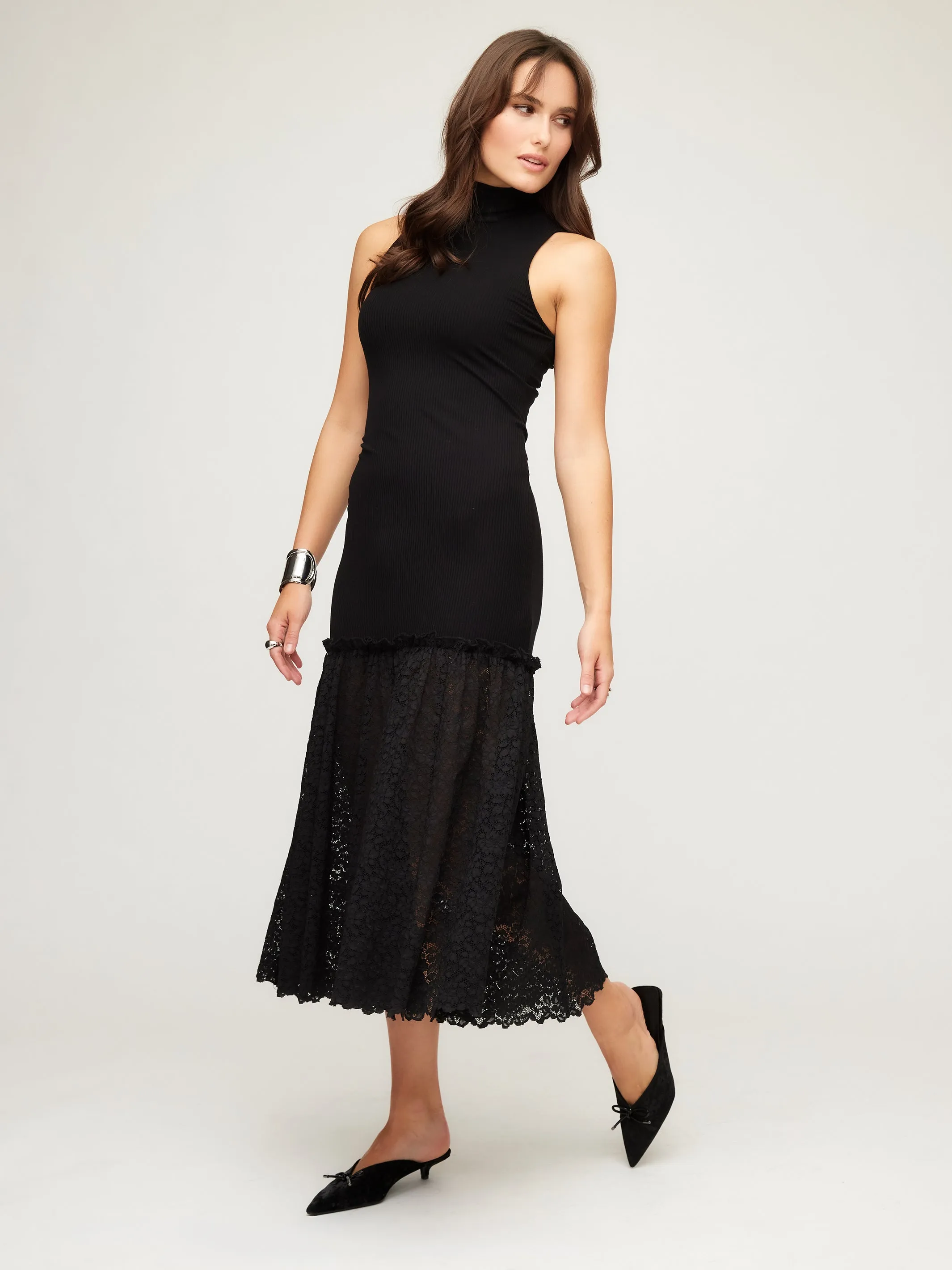 Square Neck Texture Soft Liana Contrast Lace Dress