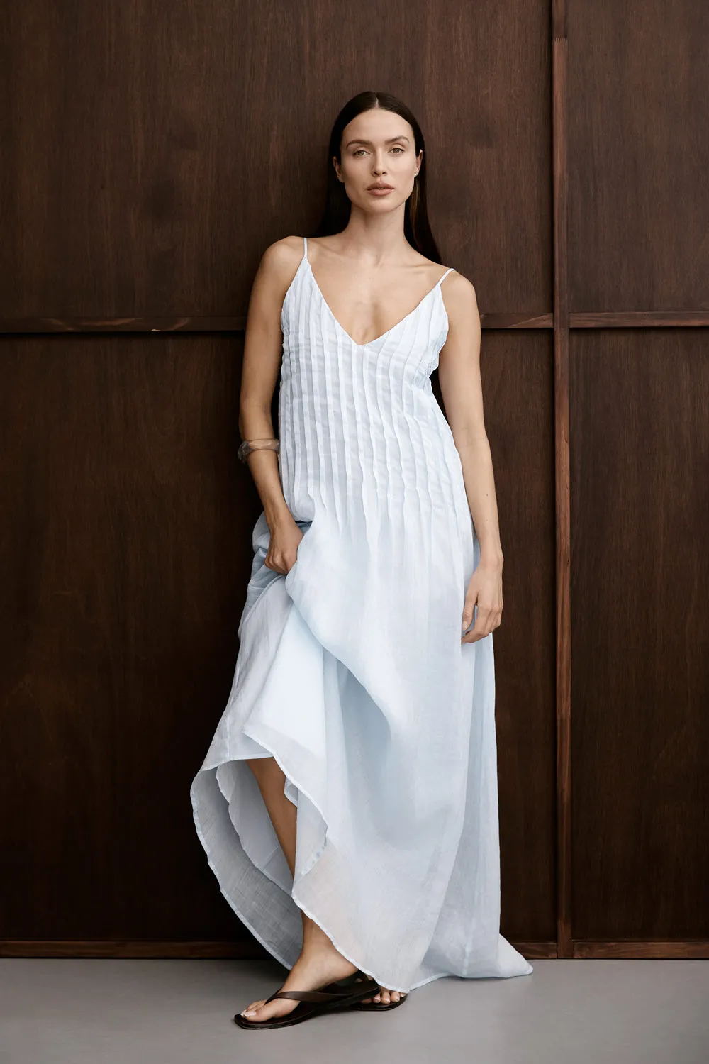 Cruise-Wear TAHLIA CORNFLOWER RAMIE MAXI DRESS