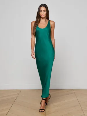 Stylish Cut Sleek Texture Akiya Satin Maxi Dress