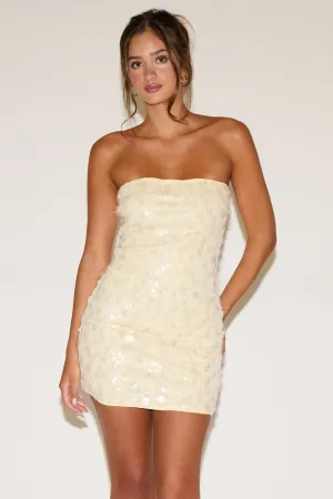 Off-Shoulder Front-Zip STRAPLESS LARGE & SMALL SEQUINS MINI DRESS