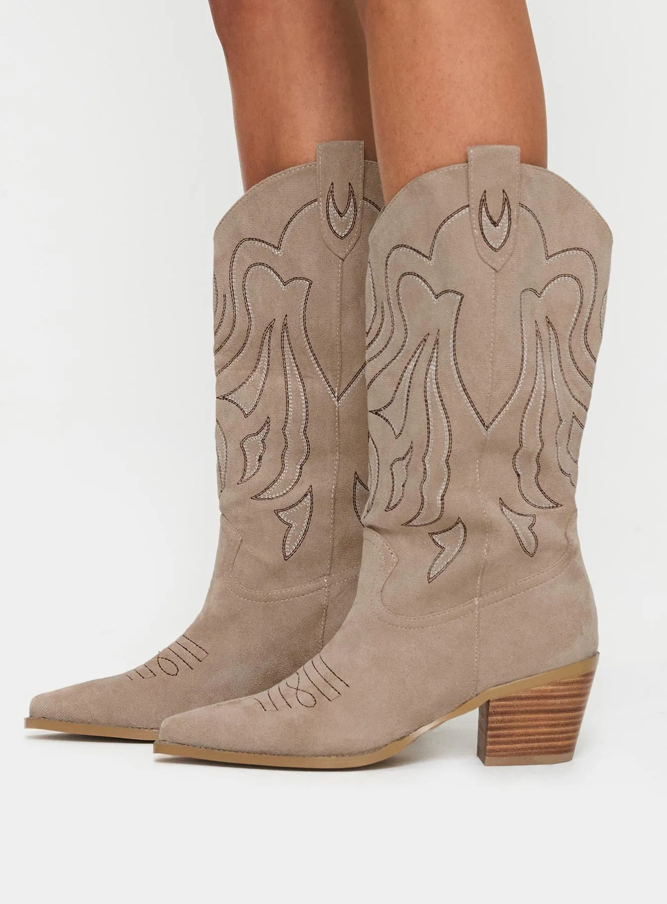 Outdoor Flow Billini Delanie Cowboy Boots Taupe Faux Suede