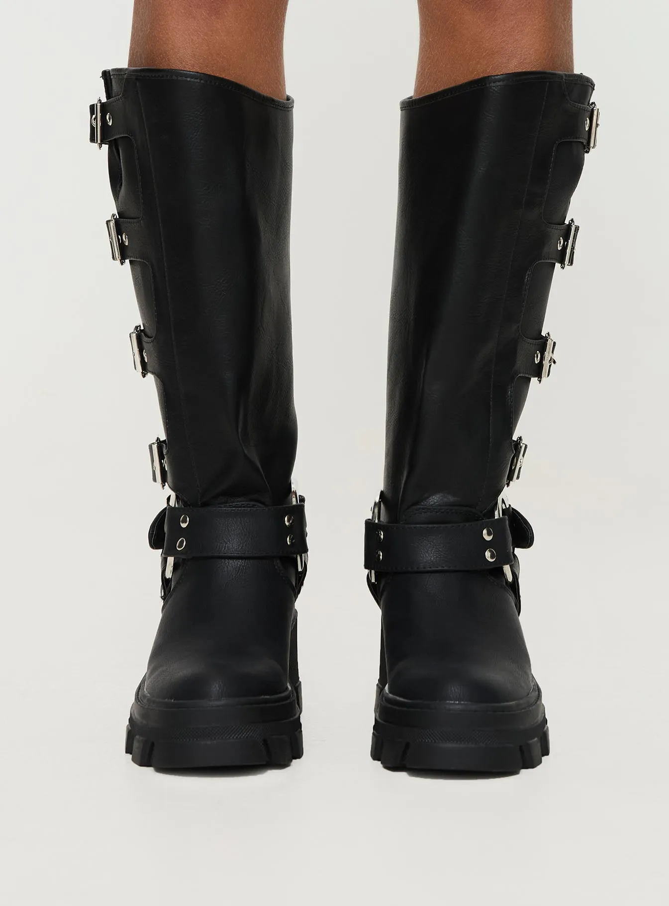 Simple Wear Buckle Up Now Boots Black