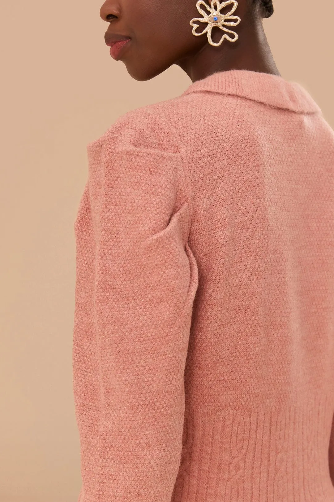 Light Pink Ruffle Knit Cardigan Effortless Look Cozy Design