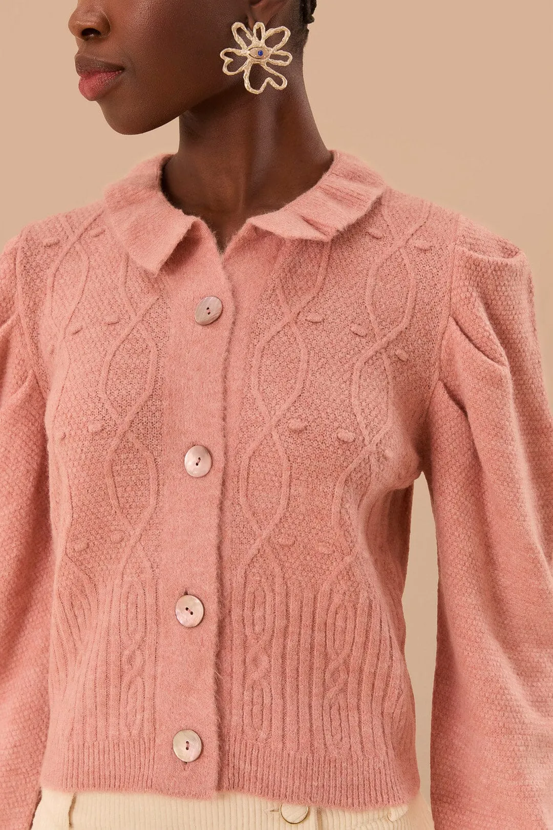 Indoor style Light Pink Ruffle Knit Cardigan
