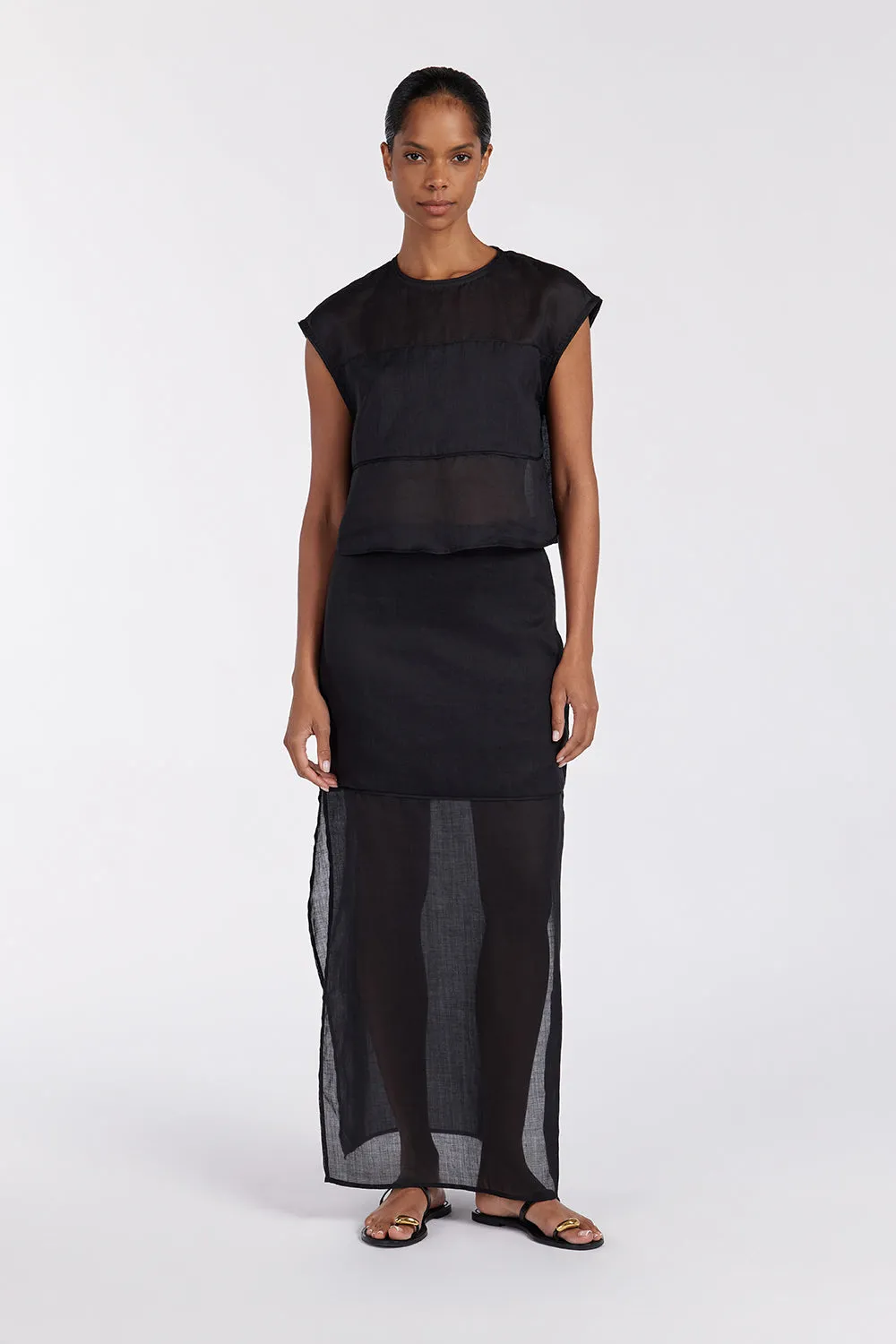 Limited Release Lightweight Material KAI BLACK RAMIE MIDI SKIRT