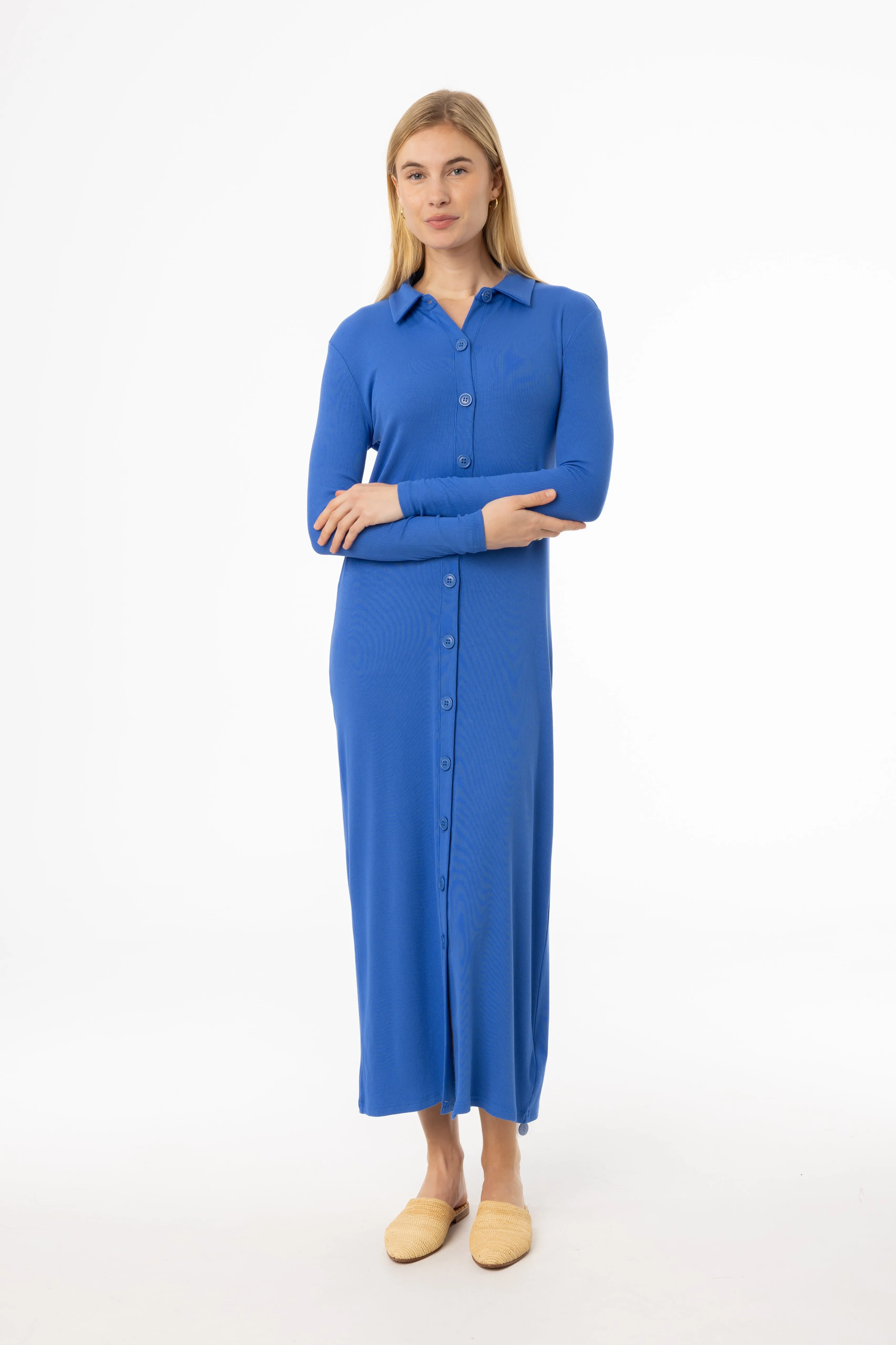 Cobalt Blue Cardi Maxi Dress Silky Movement Comfort Layer Wear