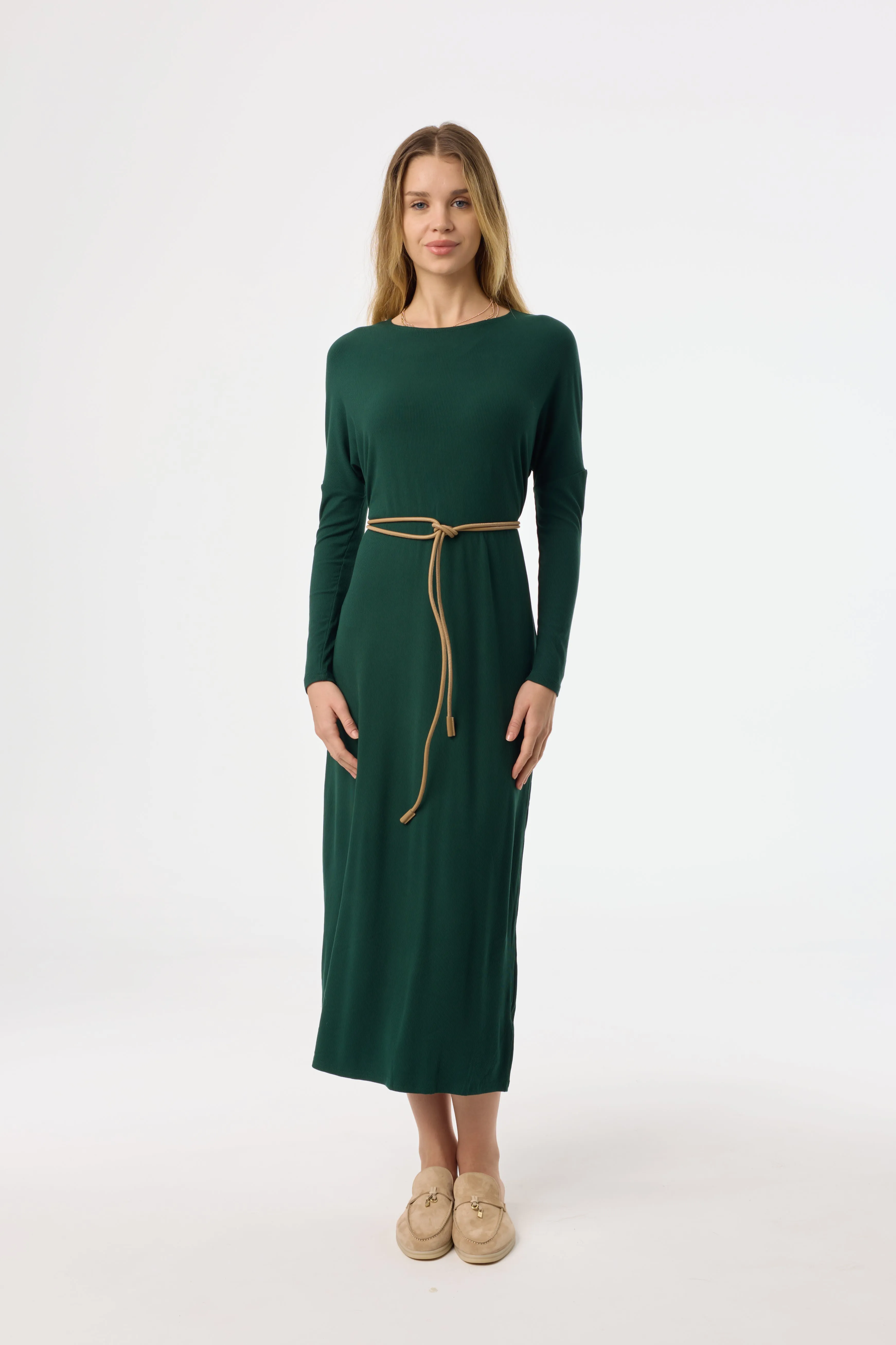 Fold-Over-Detail Brunch Tone Hunter Green Swing Maxi