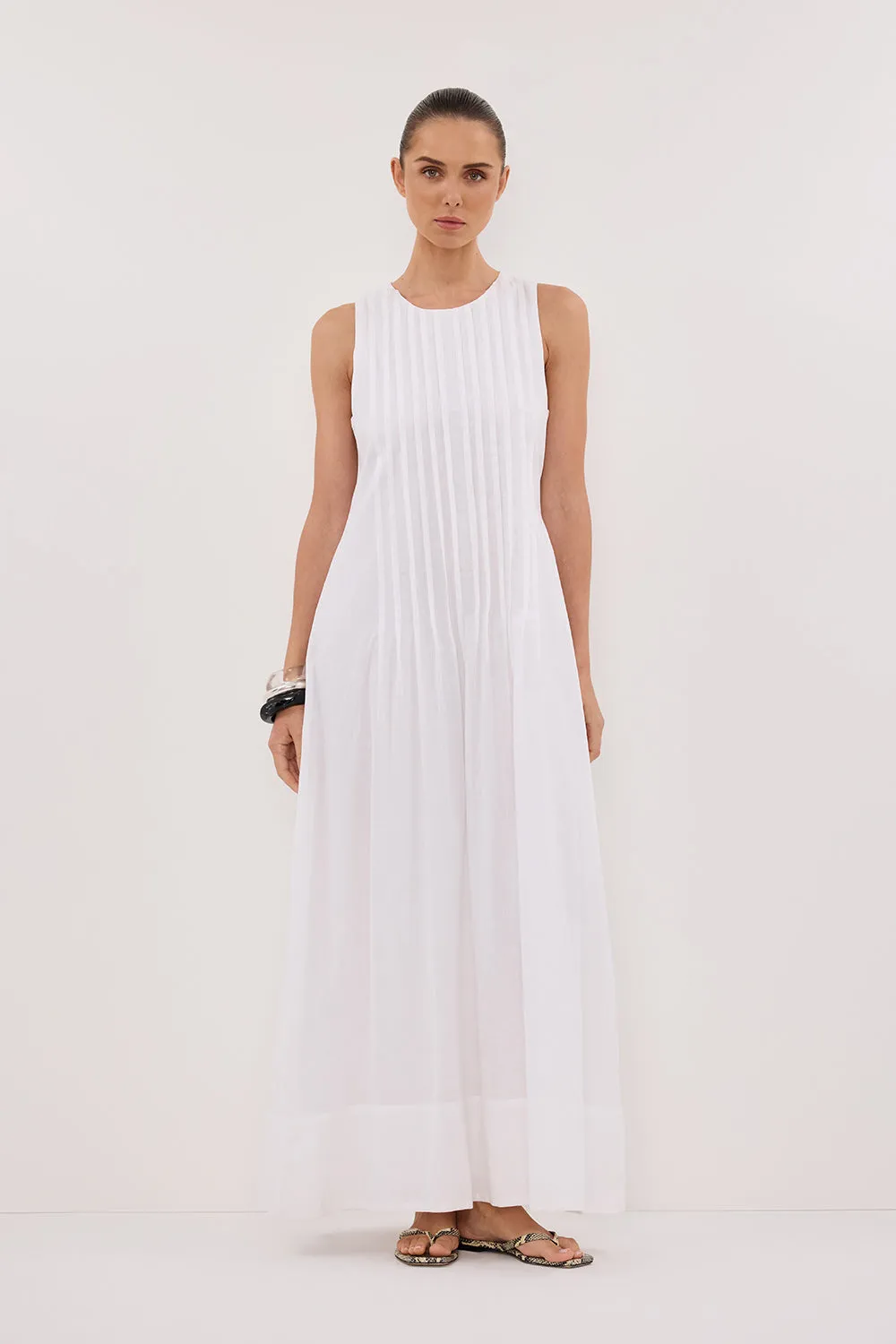 MILO WHITE LINEN BLEND MIDI DRESS Street-Style Soul Warm
