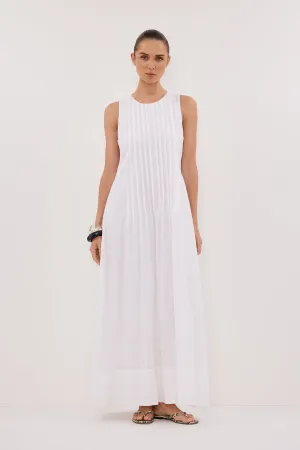 Stud-Detail Chilly Day Layers MILO WHITE LINEN BLEND MIDI DRESS