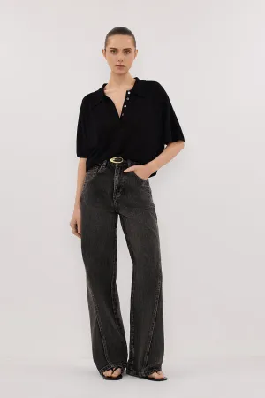 Cold Comforted EcoFriendly Textile ELI BLACK POLO KNIT TOP