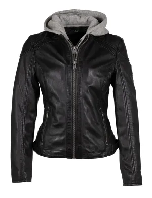 Anti Static Lining Allice Leather Jacket Hoodie, Black