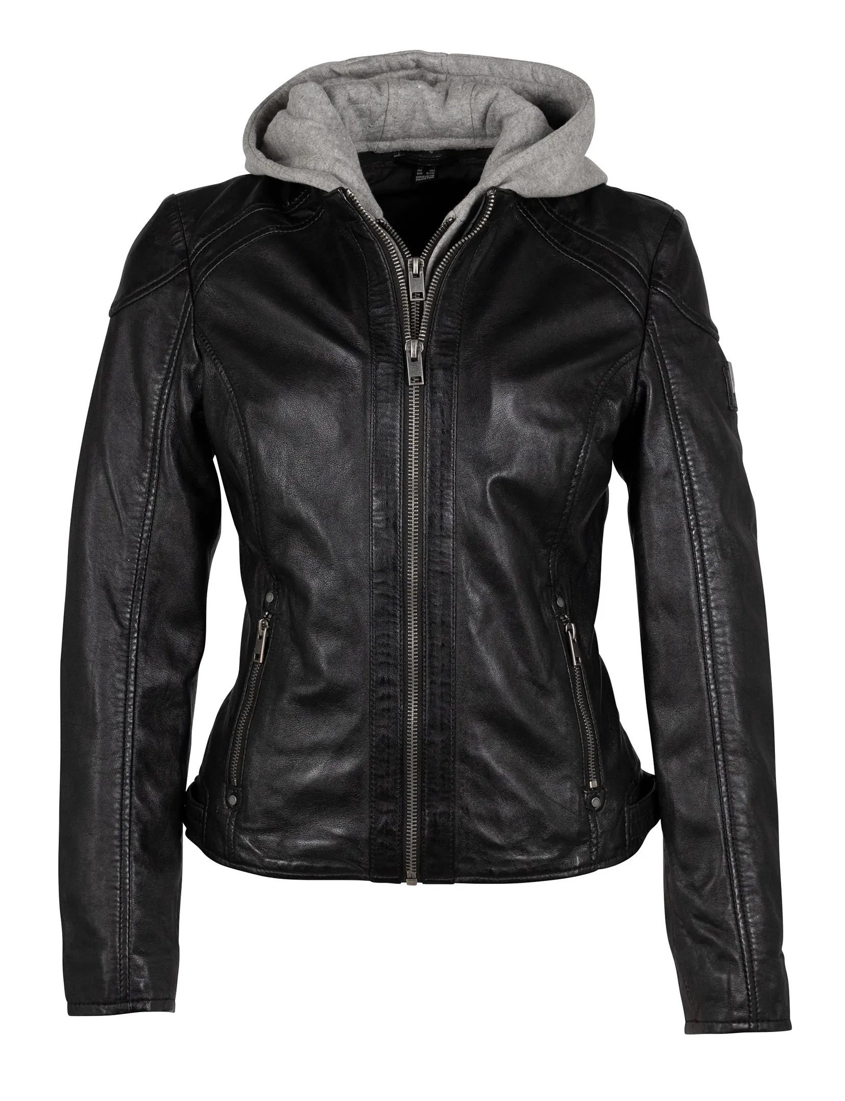 Allice Leather Jacket Hoodie, Black Heat Sealed Seams