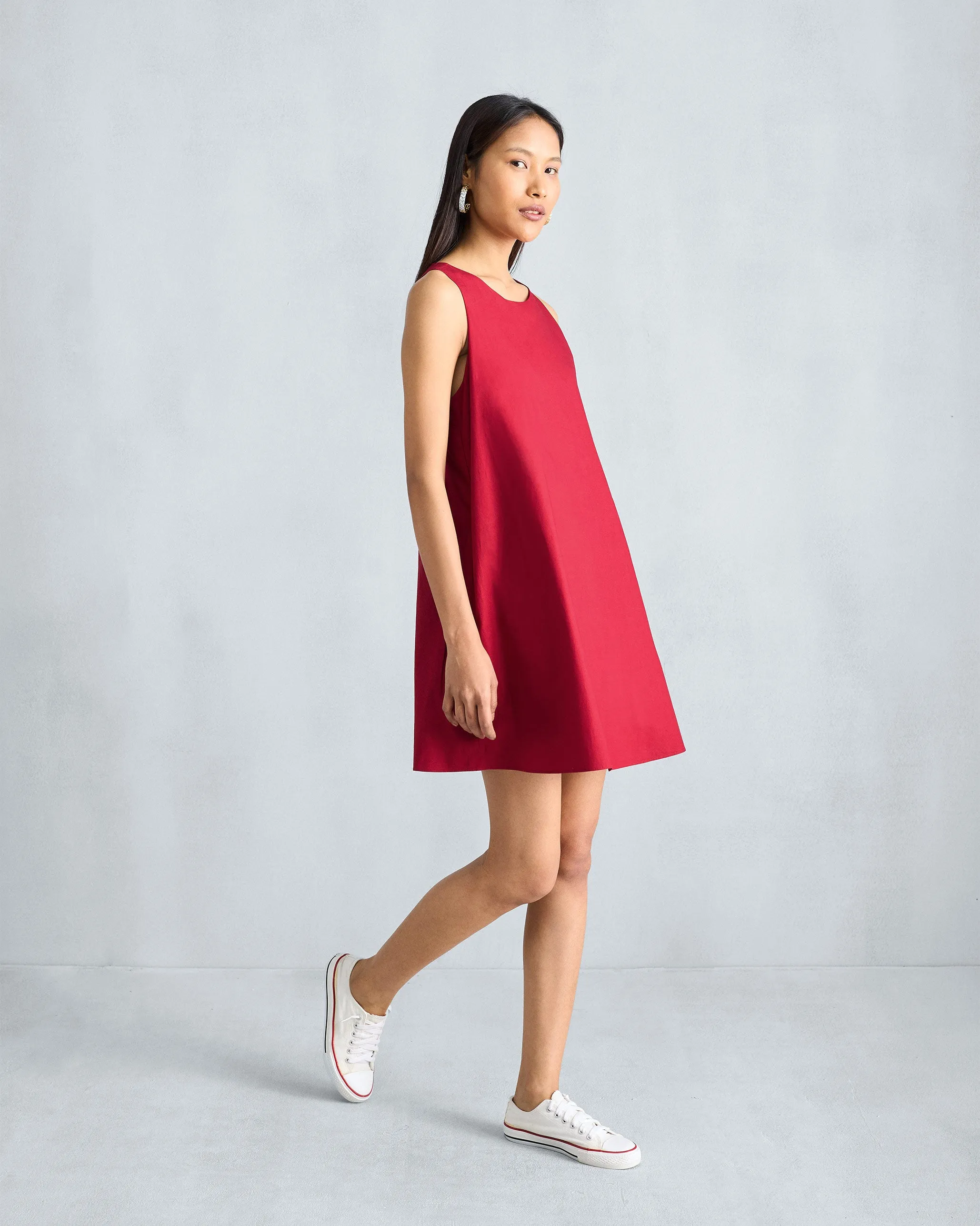 Side Tie Crisp Detail Short Racerback Dress - Red