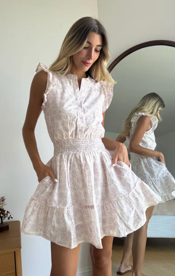 Breeze Flow Lilac Blooms Flutter Sleeve Mini