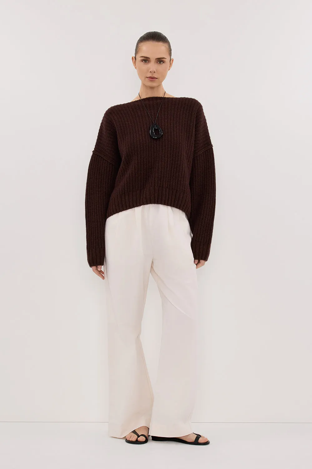 Jacquard Weave Seasonal Trend LIN CHOCOLATE BOAT NECK KNIT JUMPER