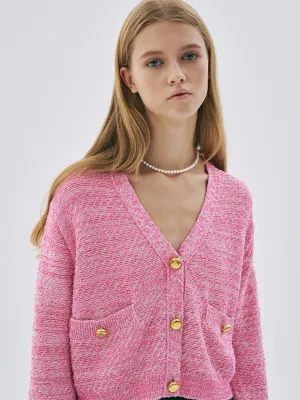 Soft touch finish LINEN CROPPED CARDIGAN V NECK_PINK