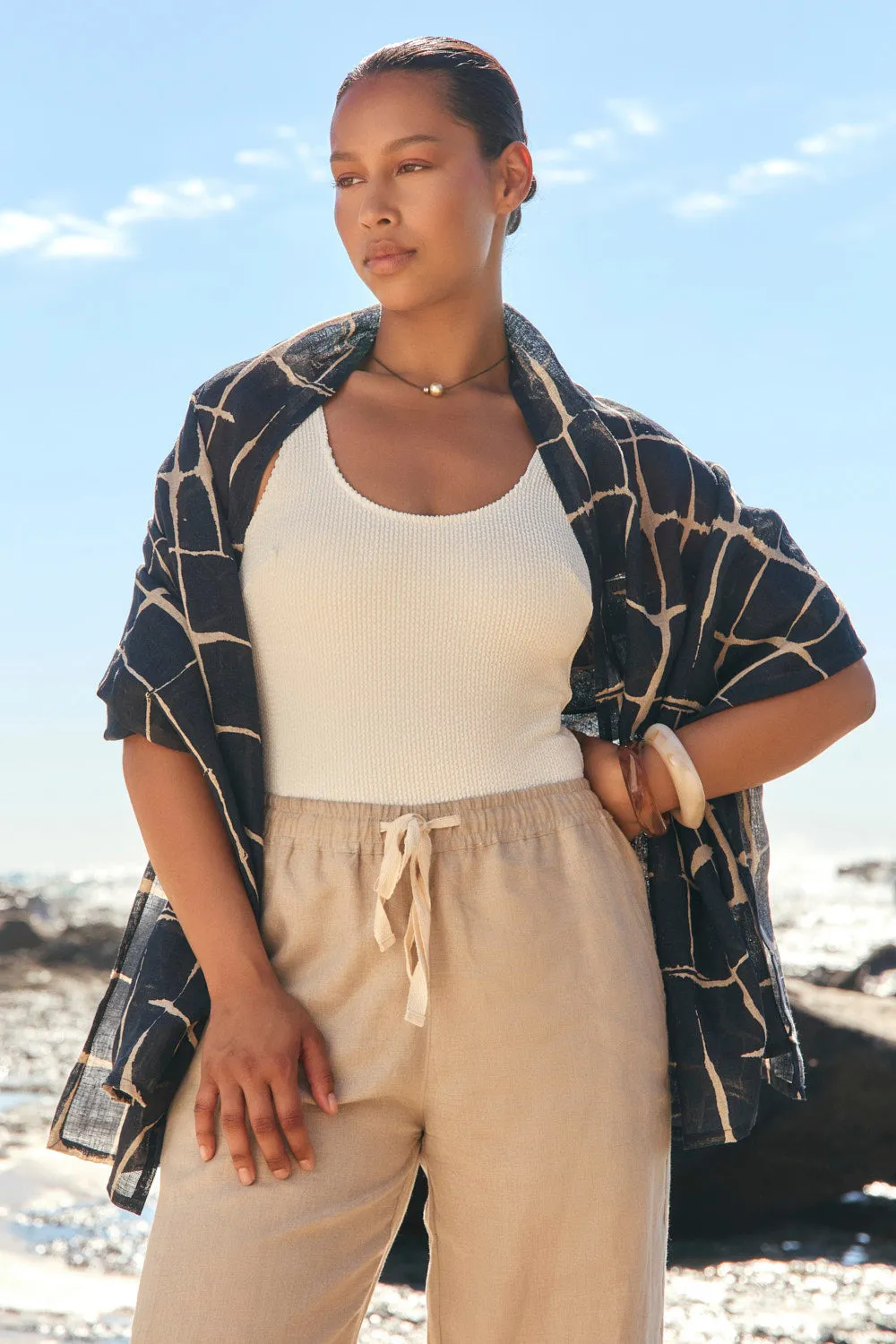 beaded embellishment Heat Dissipating Fabric Linen Sarong in Woven Echo