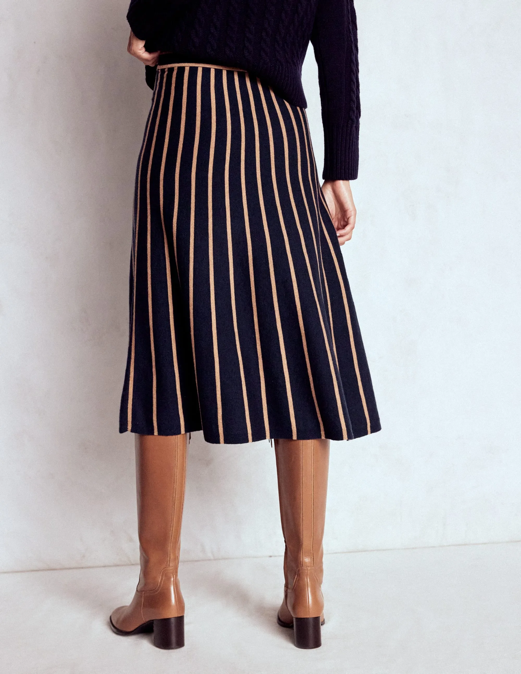 Liz Knitted Midi Skirt-Navy and Camel Stripe City Mood