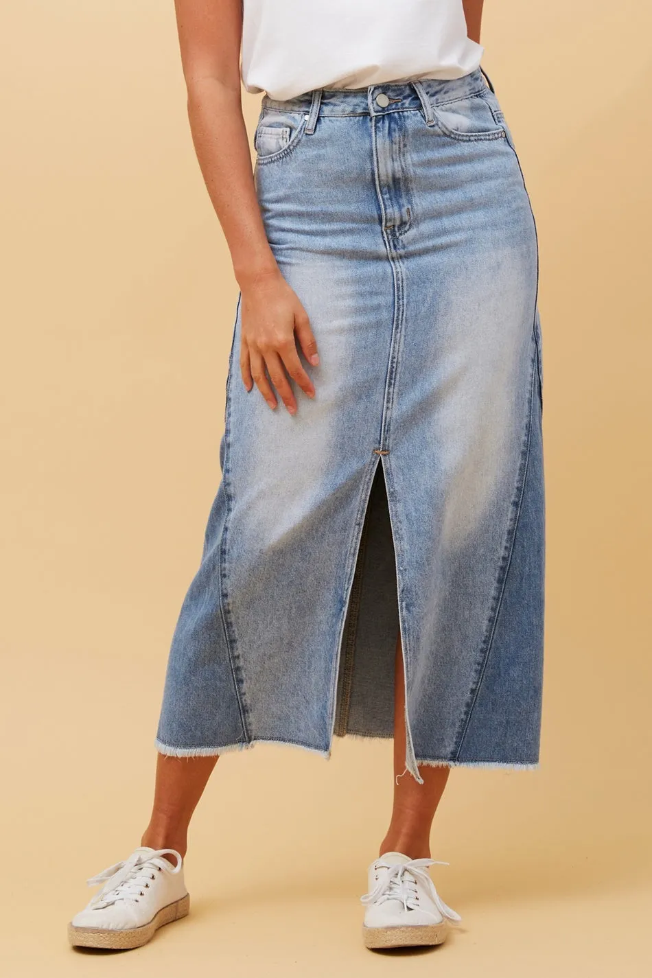 LIZBETH DENIM MIDI SKIRT Polka Dot Style Preview