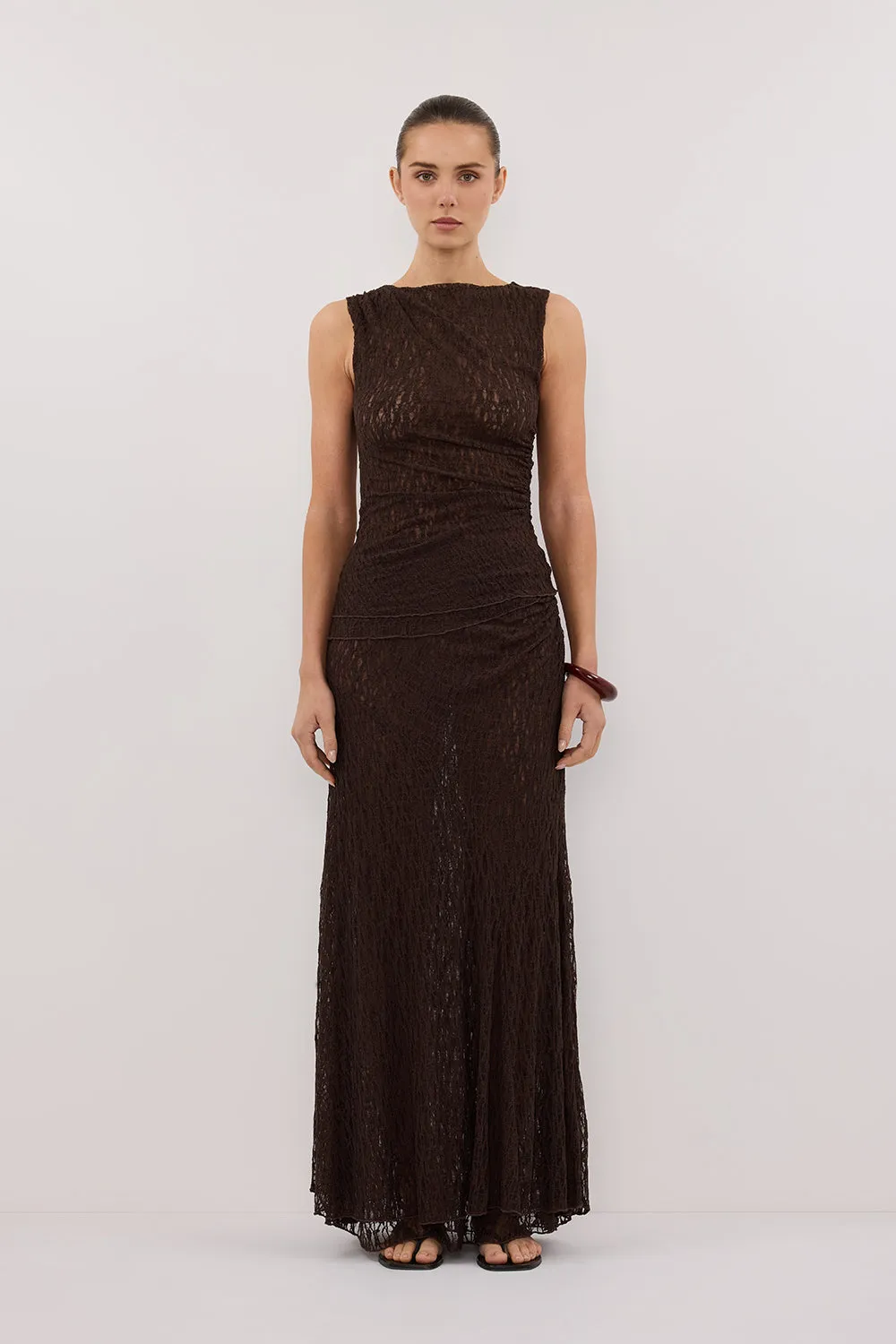 LIZZIE DARK CHOCOLATE SLEEVELESS LACE TOP Work Outfit FadeResistant Color